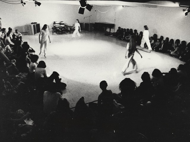 Photo:  Gianfranco Gorgoni<br/>LAURA DEAN AND DANCE COMPANY<br/>'STAMPING DANCE'<br/>Choreography: Laura Dean<br/>L'ATTICO GALLERY, Rome Italy, June 2, 1972