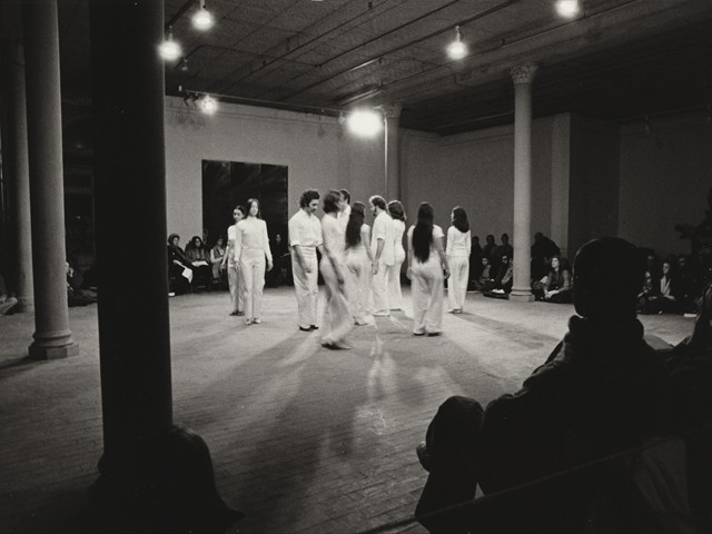 Photo:  Richard Barnet<br/>LAURA DEAN AND DANCE COMPANY<br/>'CIRCLE DANCE'  1972<br/>LoGiudice Gallery, New York, NY<br/>December 9, 1972