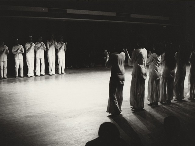 Photo:  Phillip Jones<br/>LAURA DEAN AND DANCE COMPANY<br/>'CHANGING PATTERN STEADY PULSE' 1973<br/>Loeb Student Center, NYU, December 1973